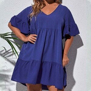 NWT Royal Blue Tiered Babydoll Dress w/ Ruffle Sleeves & Pockets | Women’s L